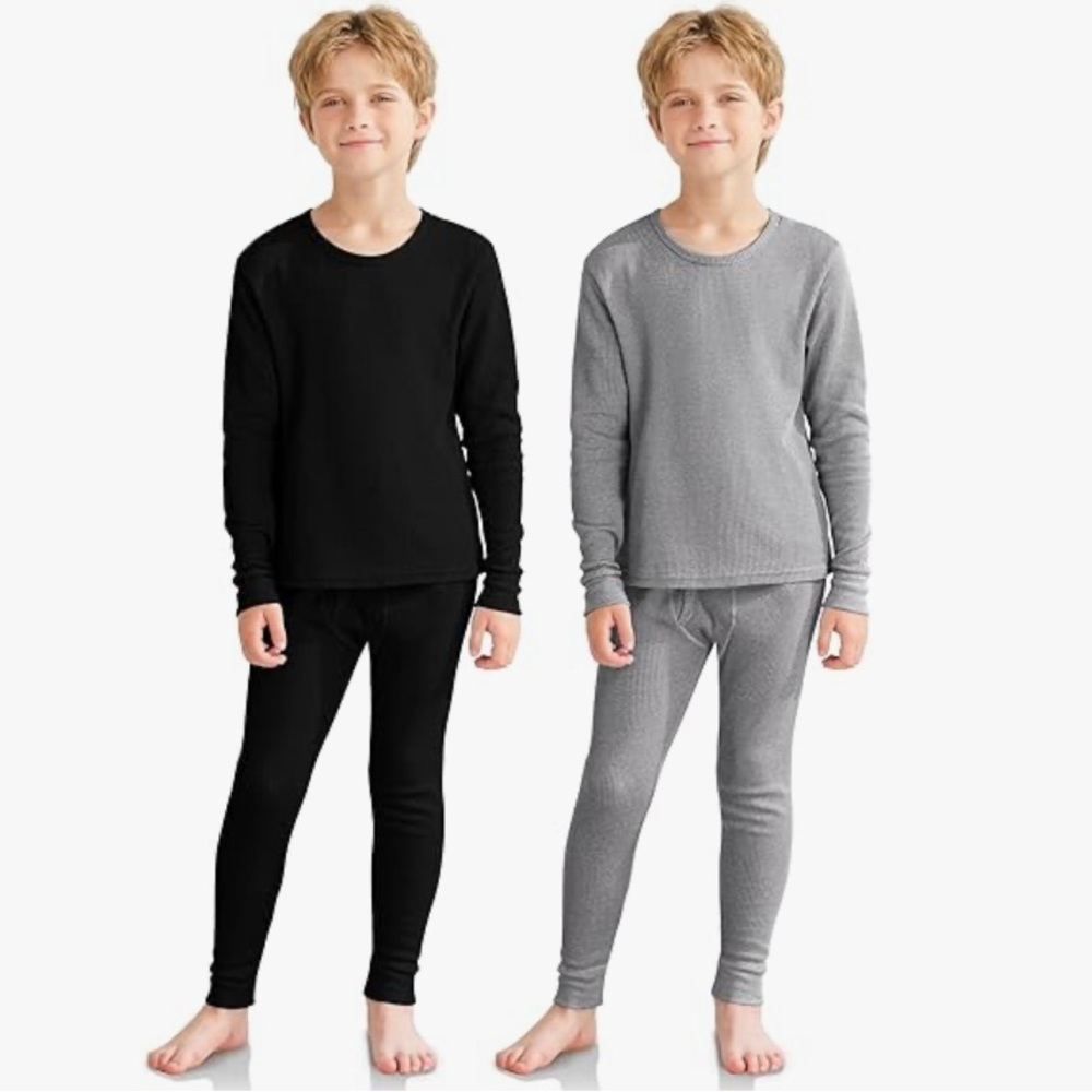 Set of 2 Kids Black and Gray Thermal Pajama Set - like new